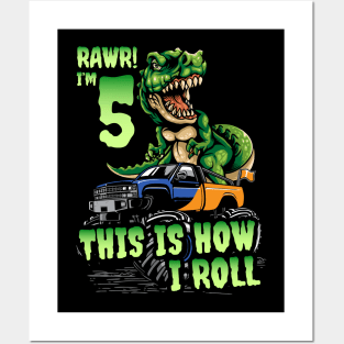 5 Years Old Boy Birthday Dinosaur Trex Monster Truck Posters and Art